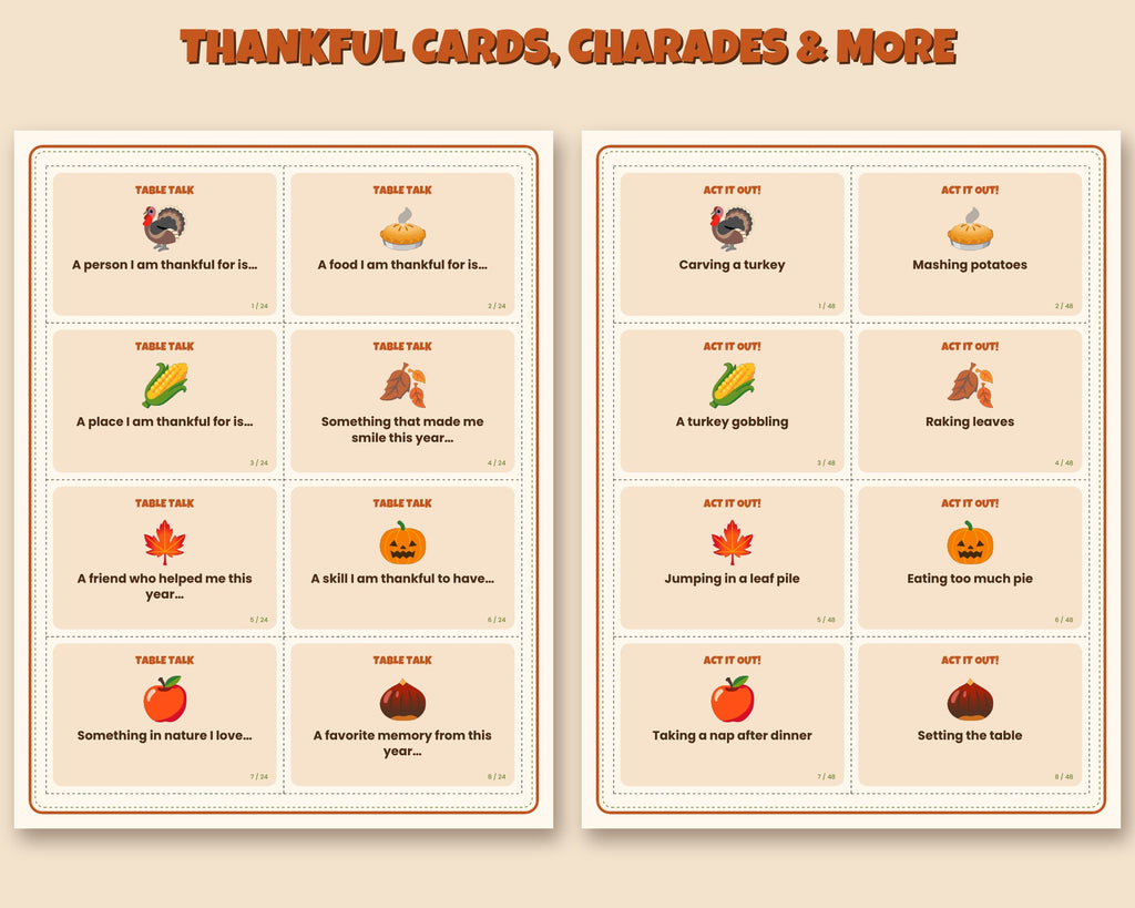 Thanksgiving game bundle – 7 printable games and activities: bingo, trivia, charades and more – preview 2