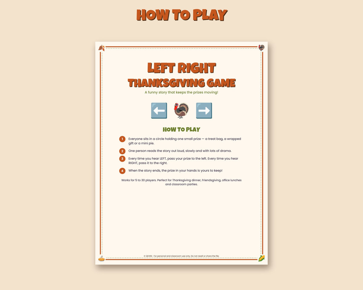 Thanksgiving Left Right game printable – pass the prize story for families and parties – preview 2