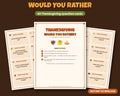 Thanksgiving Would You Rather printable – 40 question cards for kids and families