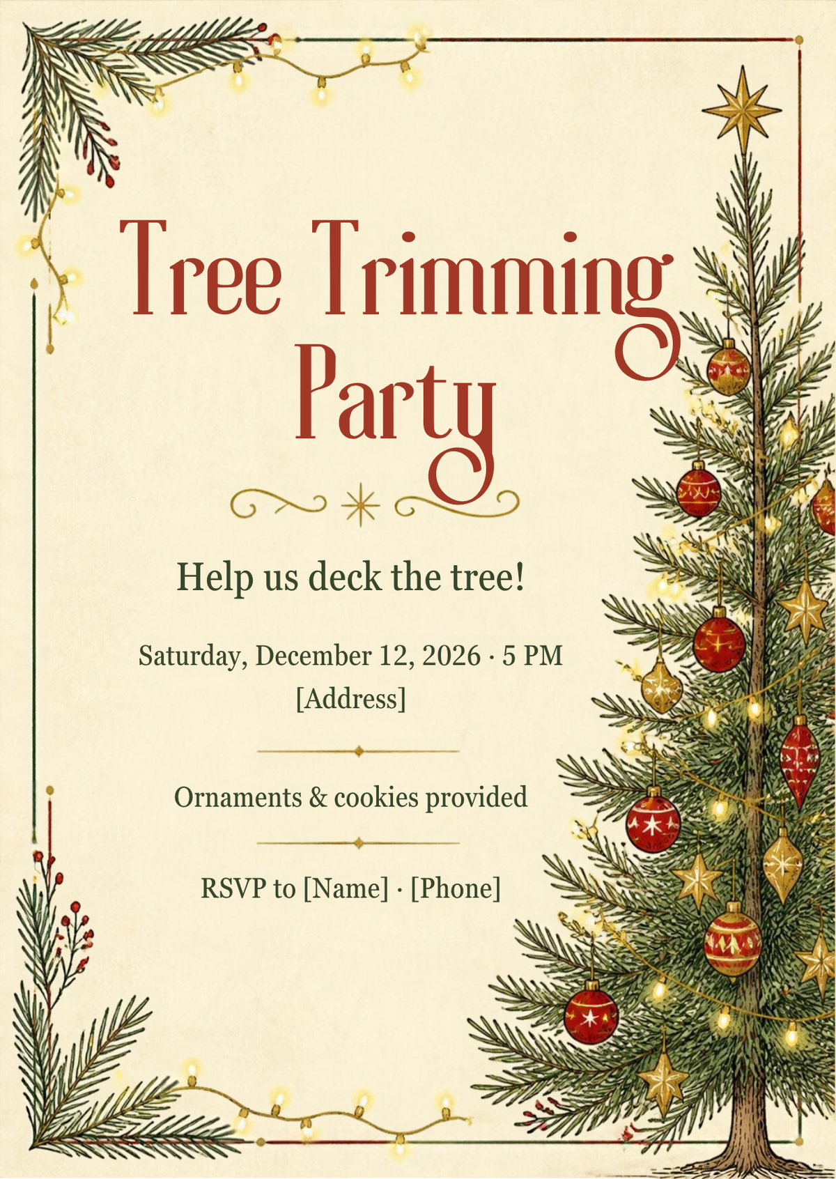 Tree Trimming Christmas Party Invitation – Editable Canva Template