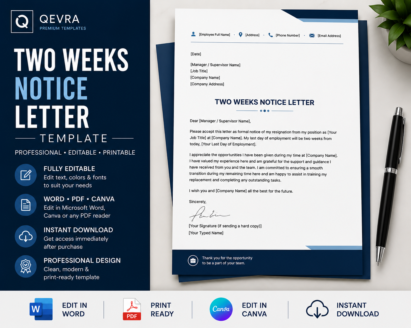 Two Weeks Notice Letter Template | Editable Word, PDF & Canva