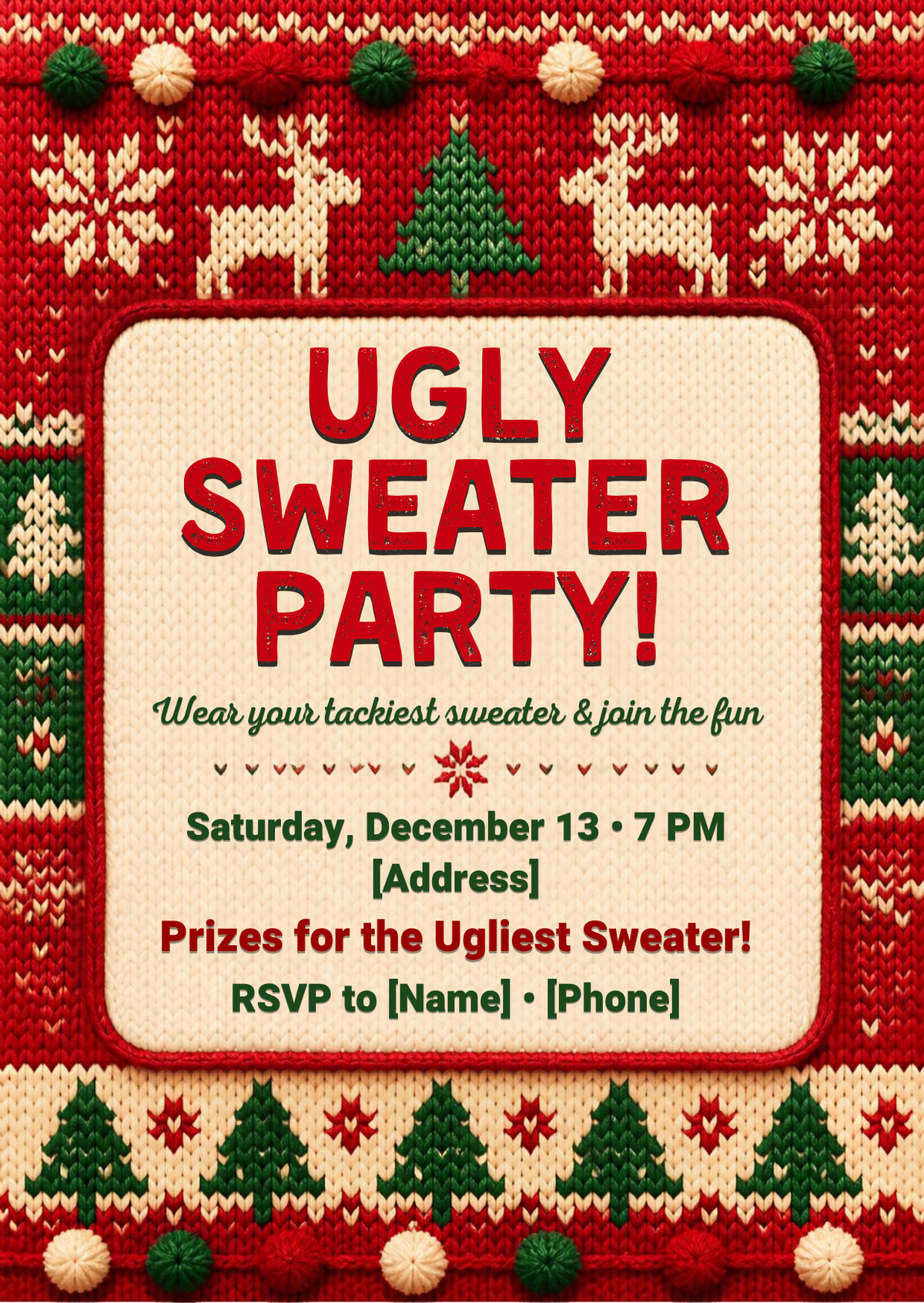 Ugly Sweater Party Invitation – Editable Canva Template