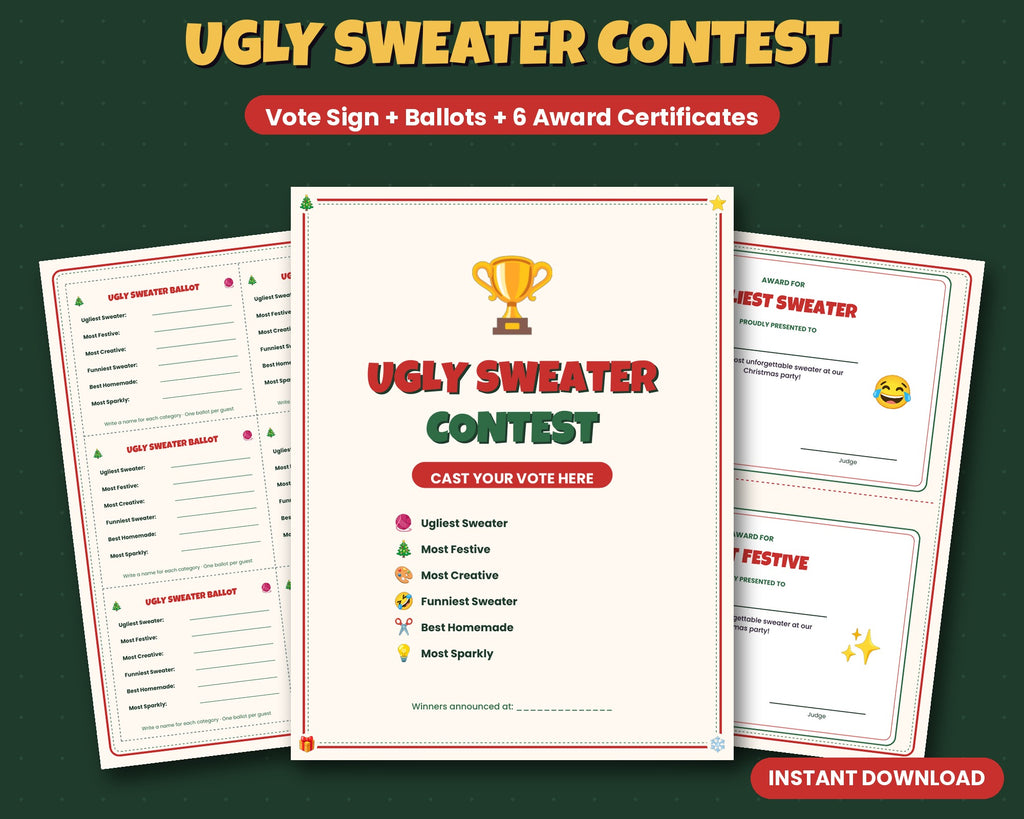 Ugly Sweater Contest Kit – Ballots & Award Certificates