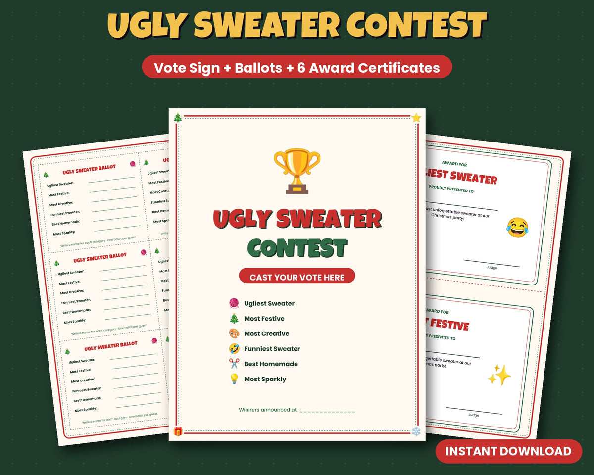 Ugly Sweater Contest Kit – Ballots & Award Certificates