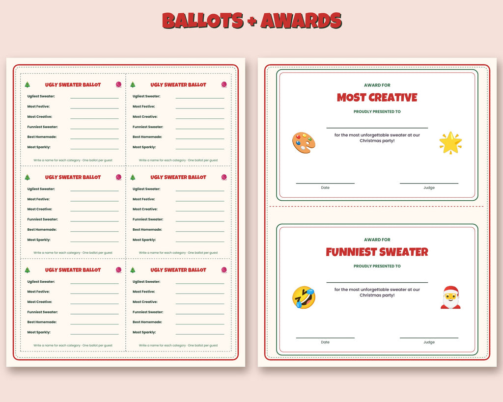 Ugly Sweater Contest Kit – Ballots & Award Certificates