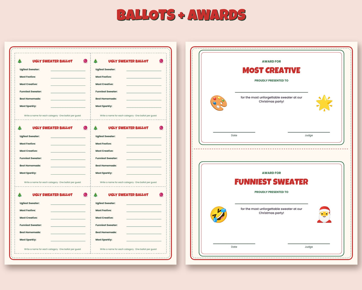 Ugly Sweater Contest Kit – Ballots & Award Certificates