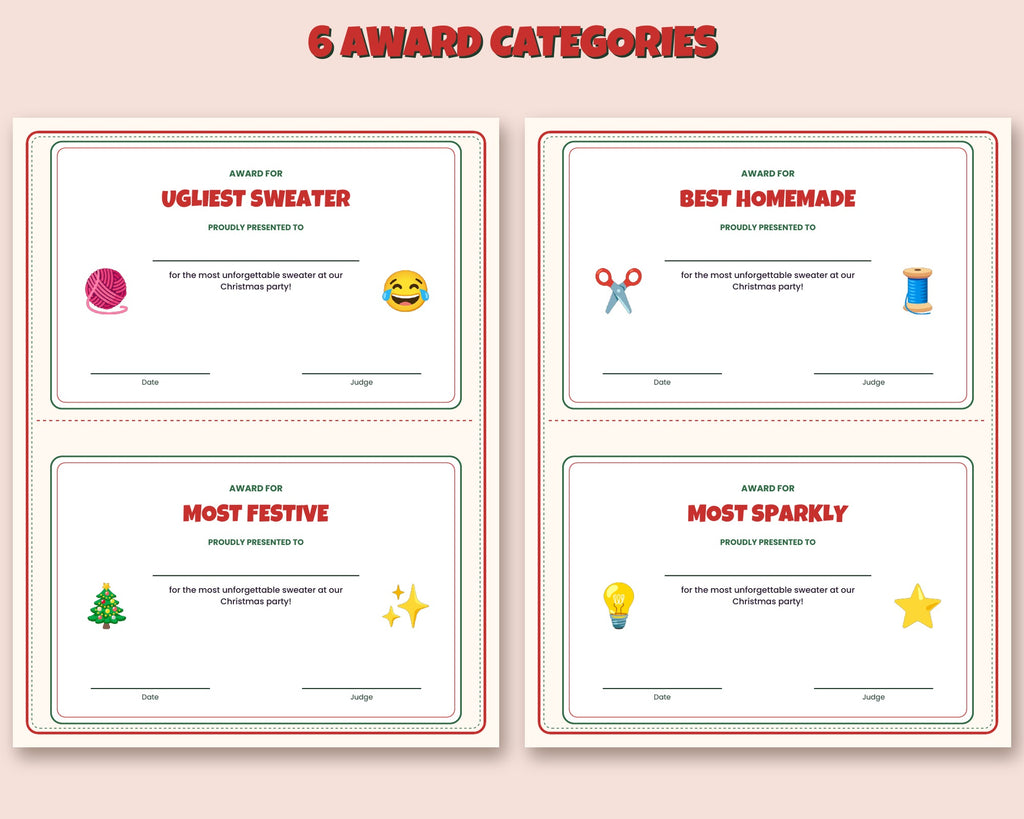 Ugly Sweater Contest Kit – Ballots & Award Certificates