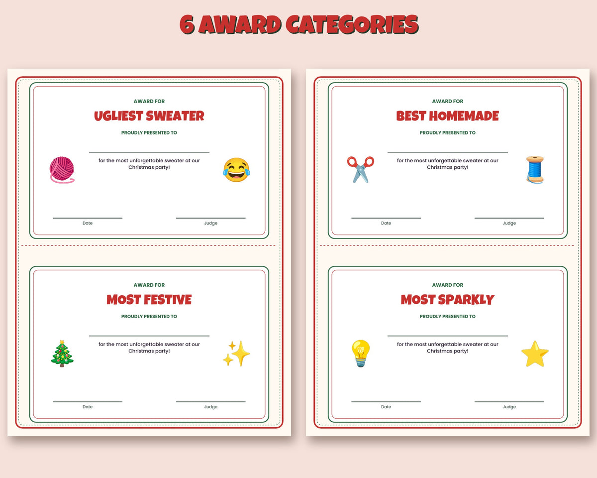 Ugly Sweater Contest Kit – Ballots & Award Certificates