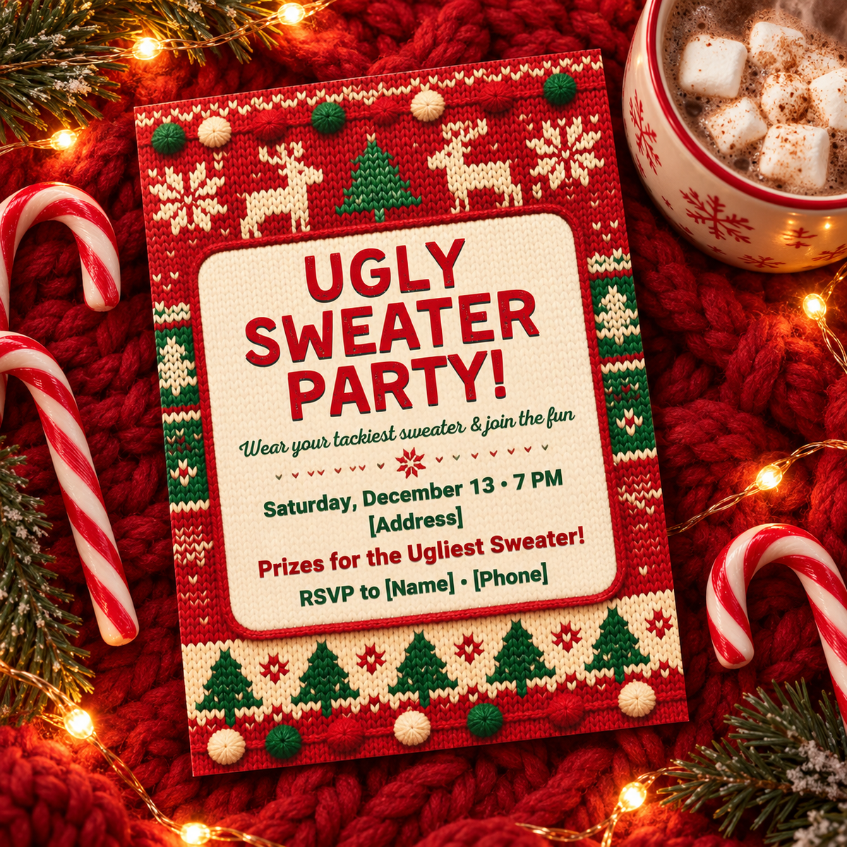 Ugly Sweater Party Invitation – Editable Canva Template