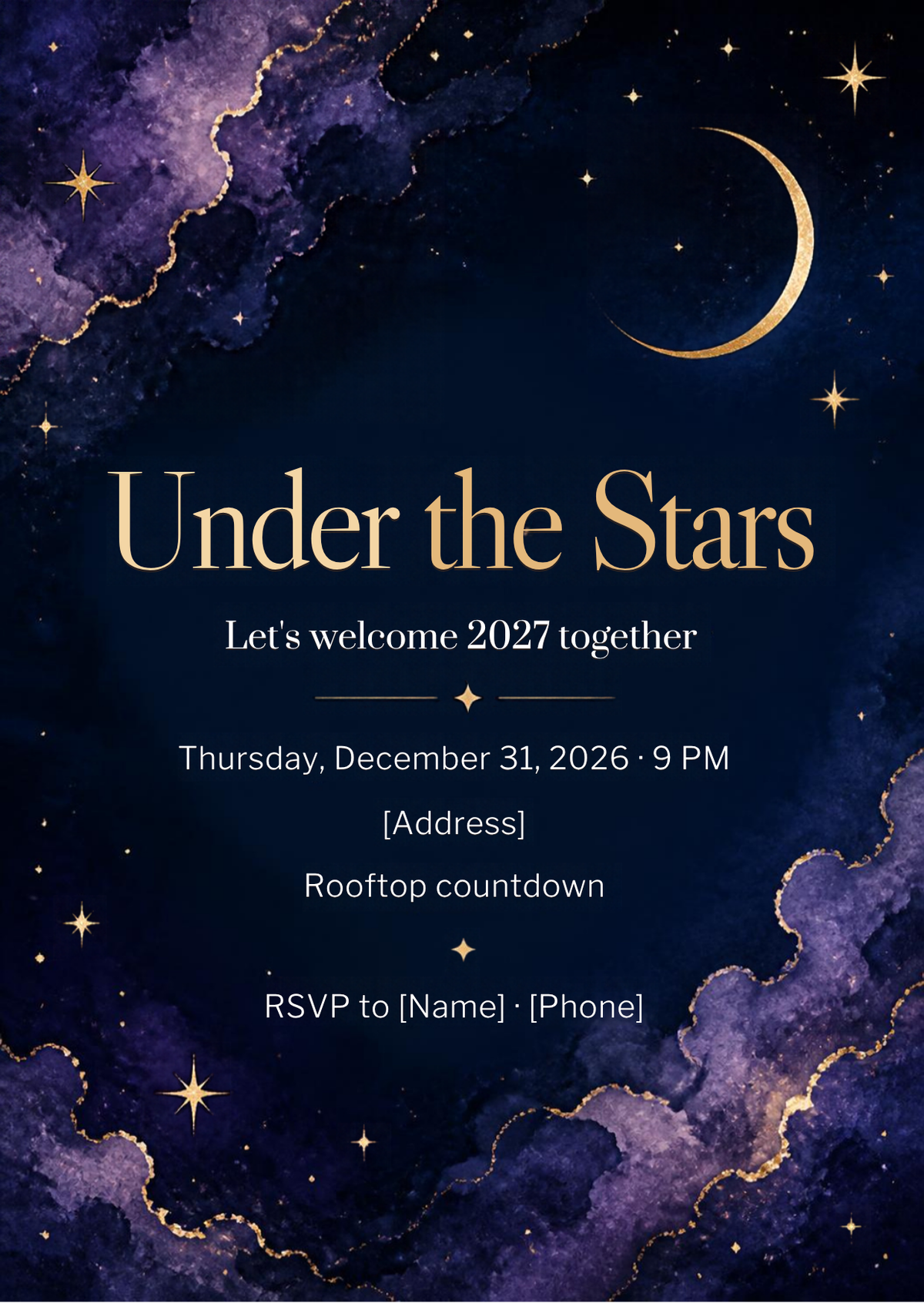 Under the Stars Celestial New Year's Eve Invitation – Editable Canva Template