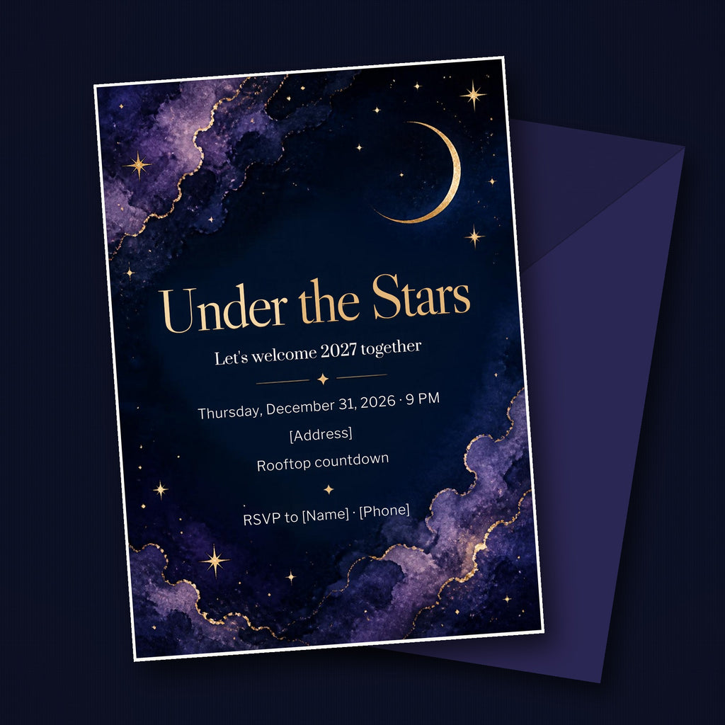 Under the Stars Celestial New Year's Eve Invitation – Editable Canva Template