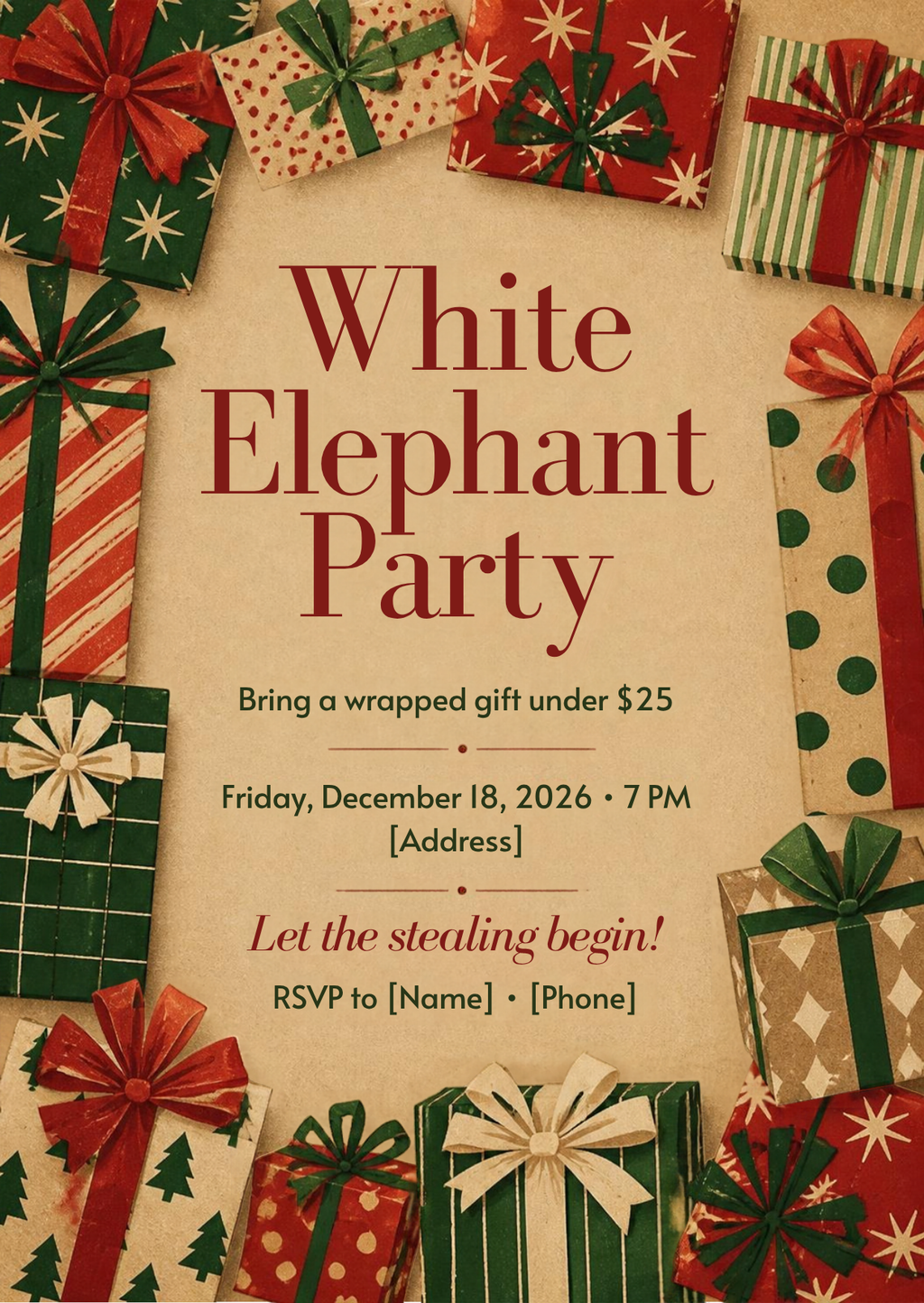 White Elephant Christmas Party Invitation – Editable Canva Template