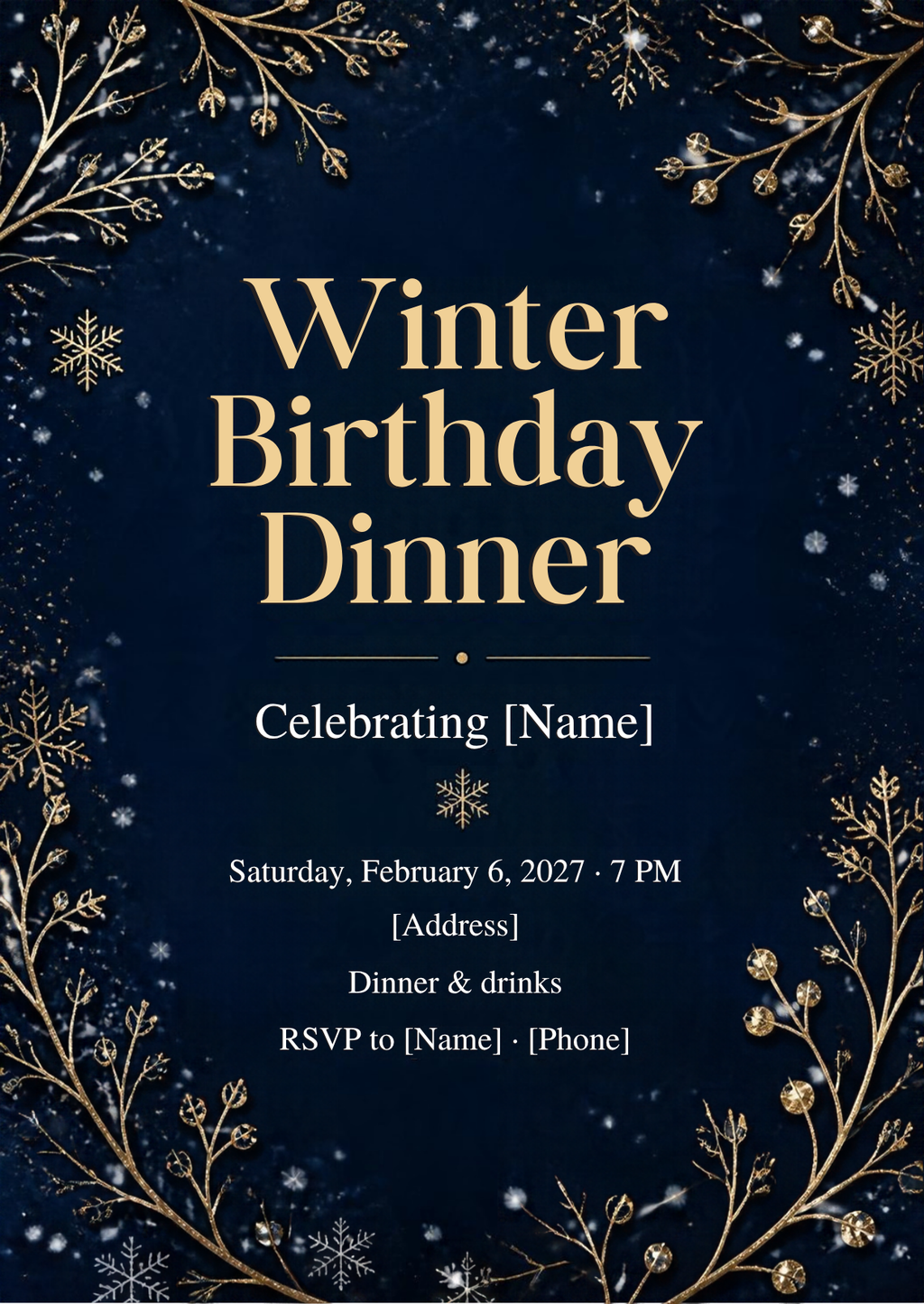 Winter Birthday Dinner Invitation – Editable Canva Template