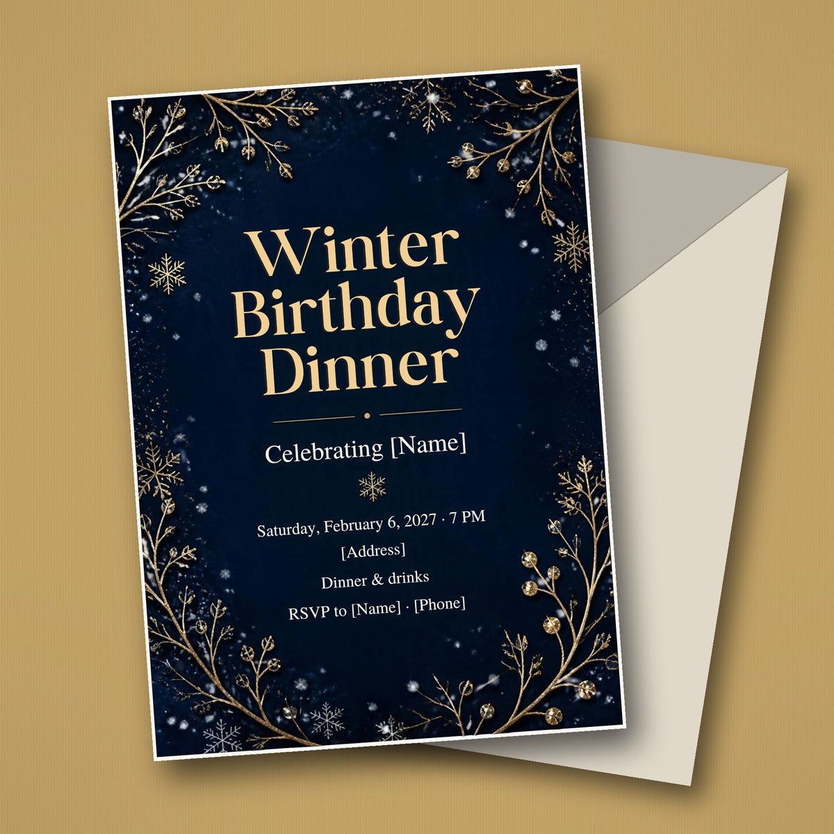 Winter Birthday Dinner Invitation – Editable Canva Template