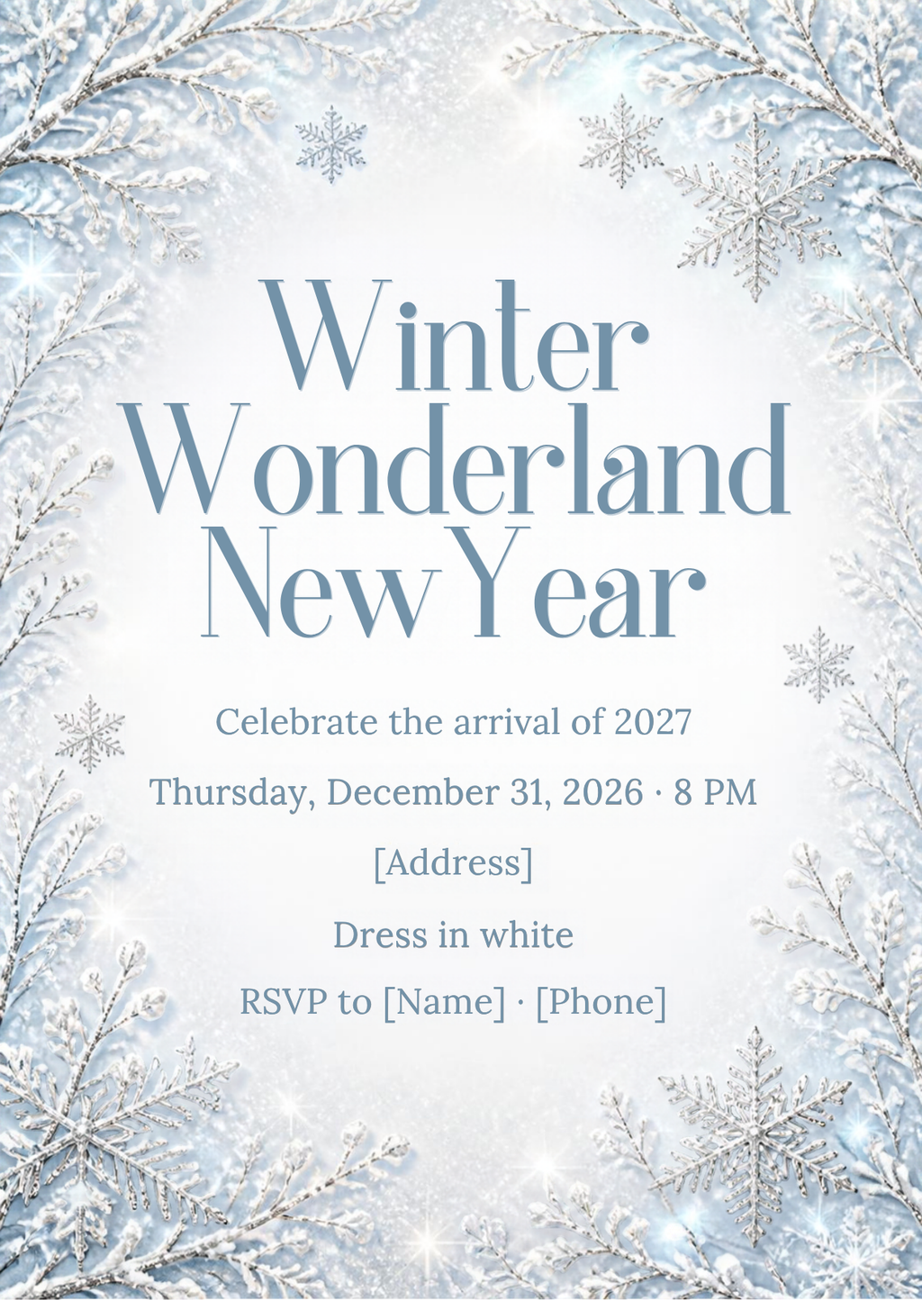Winter Wonderland New Year's Eve Invitation – Editable Canva Template