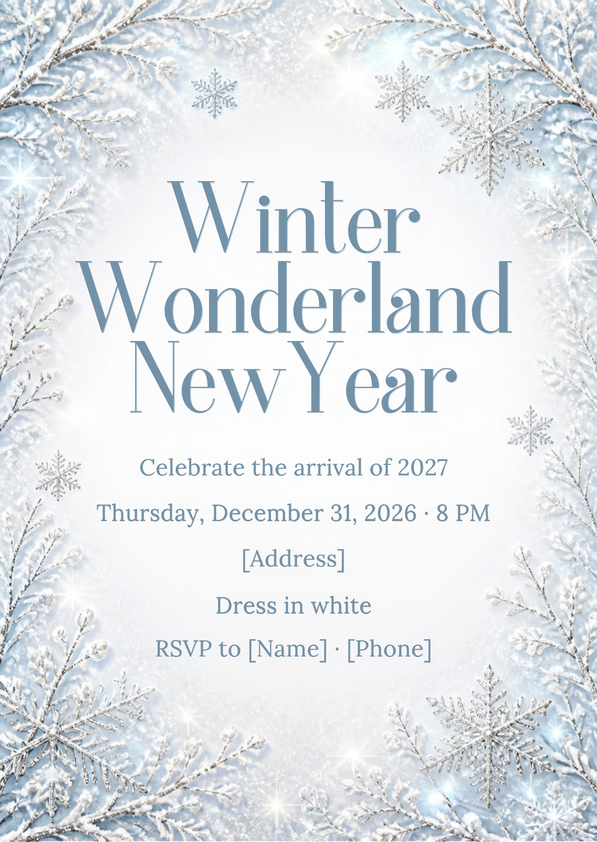 Winter Wonderland New Year's Eve Invitation – Editable Canva Template