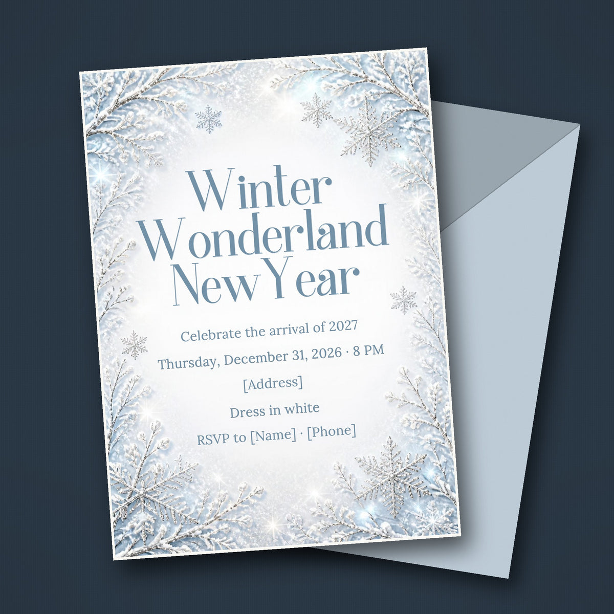 Winter Wonderland New Year's Eve Invitation – Editable Canva Template