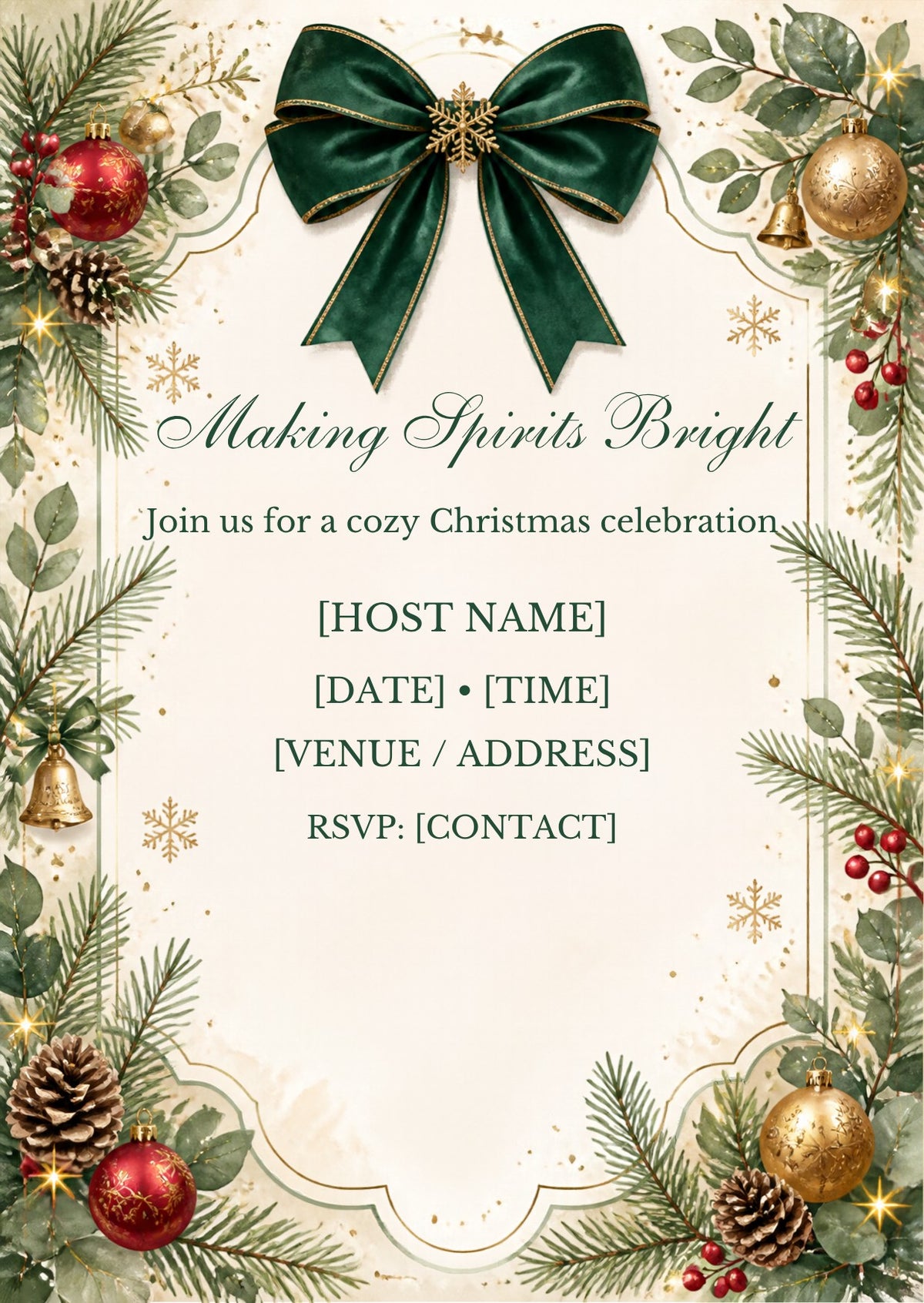 Making Spirits Bright Christmas Party Invitation – Fillable PDF & Editable Canva Template