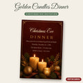 Golden Candles Christmas Eve Dinner Invitation – Burgundy & Gold, Editable Canva 5x7