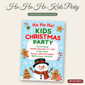 Ho Ho Ho Kids Christmas Party Invitation – Snowman & Cookies, Sky Blue, Editable Canva 5x7